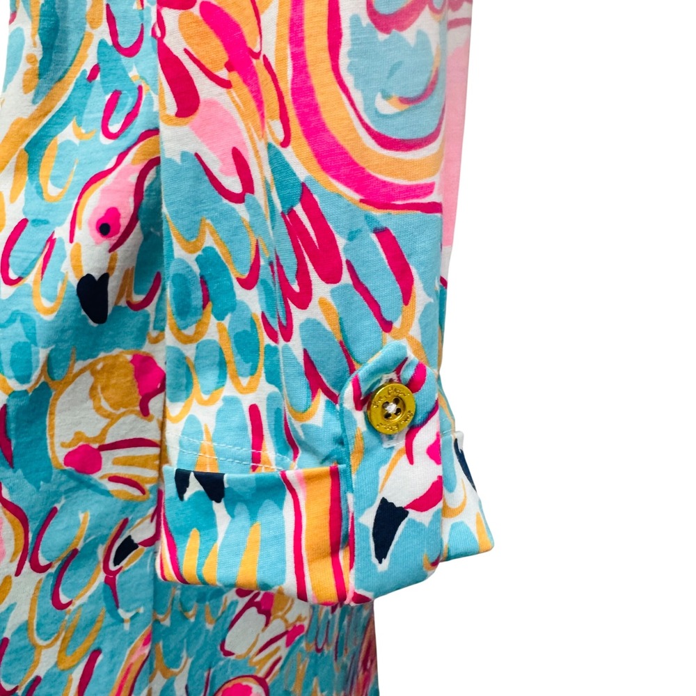 Lilly Pulitzer Pink Flamingo Pima Cotton 3/4 Sleeve Shift Dress Blue XXS - Picture 4 of 6